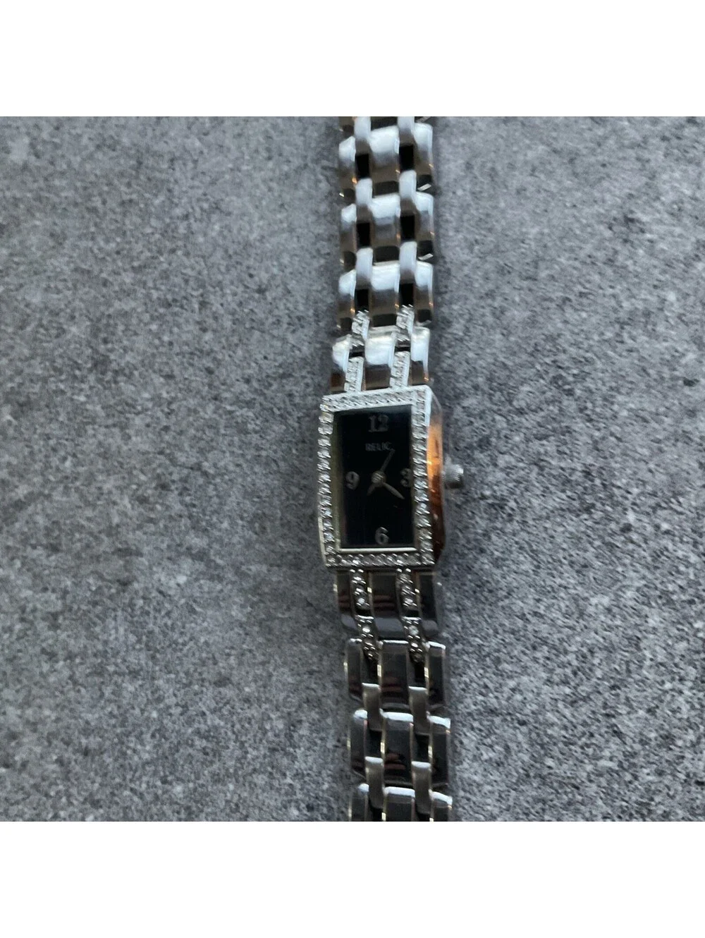 Relic Womens Tank Style Watch ZR33804 17mm Silver Tone Case & Band Black Dial BW